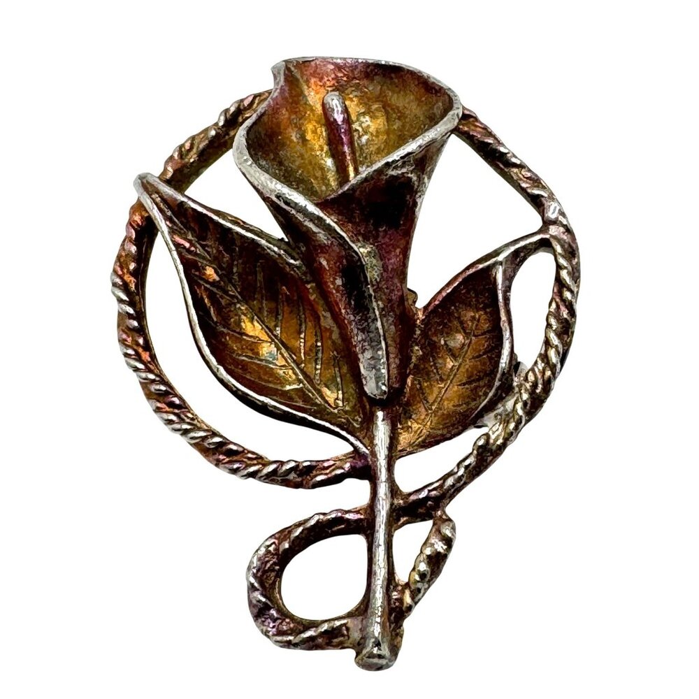 Calla Lily Flower Summertime Gold Tone Small Vintage Brooch Pin